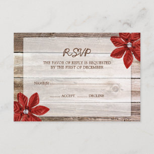 Svarskort för Poinsettia Barn Wood Bröllop OSA Kort