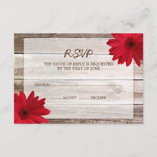 Svarskort för Red Daisy Barn Wood Bröllop OSA Kort