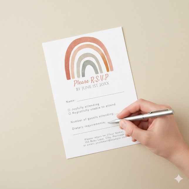 Svarskort för roligt regnbåge vid OSA bröllop Kort (Fun pastel rainbow R.S.V.P response card ready to be filled out and returned.)