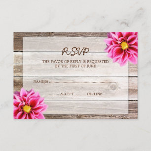 Svarskort för rosa Dahlia Barn Wood Bröllop OSA Kort