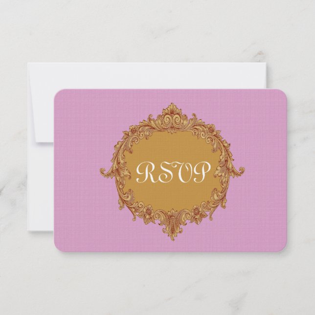 Svarskort för rosa och Guld OSA Bröllop Kort (Framsida)