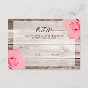 Svarskort för Rosa ros Barn Wood Bröllop OSA Kort