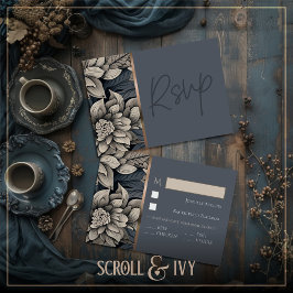 Svarskort för royal Blue & Champagne White Bloom OSA Kort