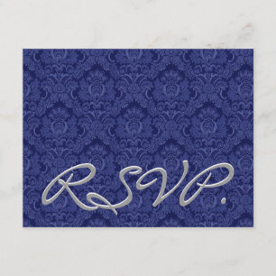 Svarskort för Royal Blue Damask OSA Bröllop  Kort