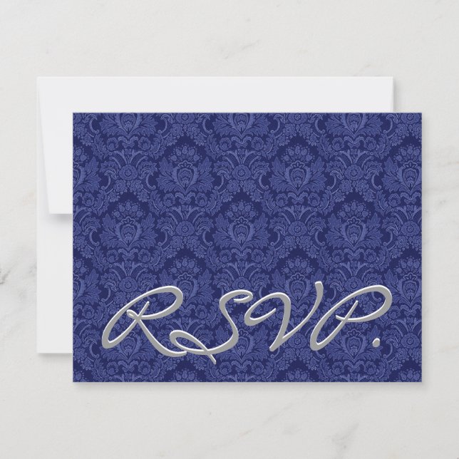 Svarskort för Royal Blue Damask OSA Bröllop  Kort (Framsida)