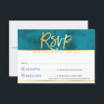 Svarskort för RSVP modern tealblå guldskrift OSA Kort<br><div class="desc">av kat massard >>>> WWW.SIMPLYSWEETPAPERIE.COM <<<</div>