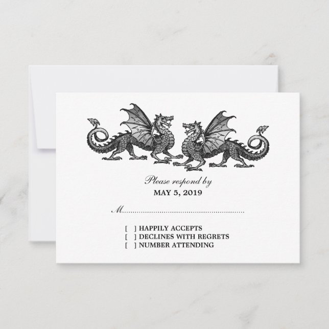 Svarskort för Silver Elegant Dragons Bröllop OSA Kort (Framsida)