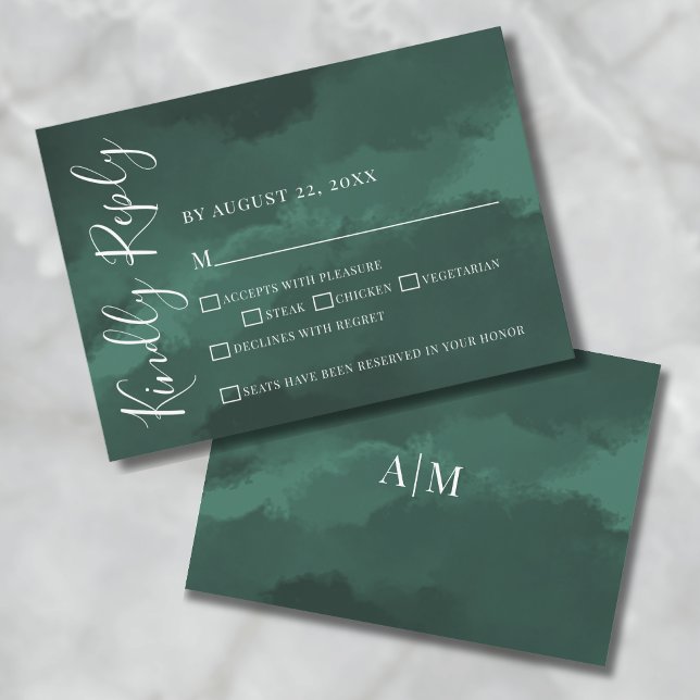 Svarskort för Smaragdgrön Bröllopsfest Inbjudningar (Simple Elegant Watercolor Green Wedding RSVP Card)