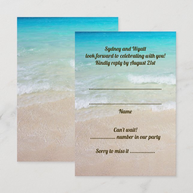 Svarskort för strandbröllop, lodrät gästlista inbjudningar (Fram/baksida)