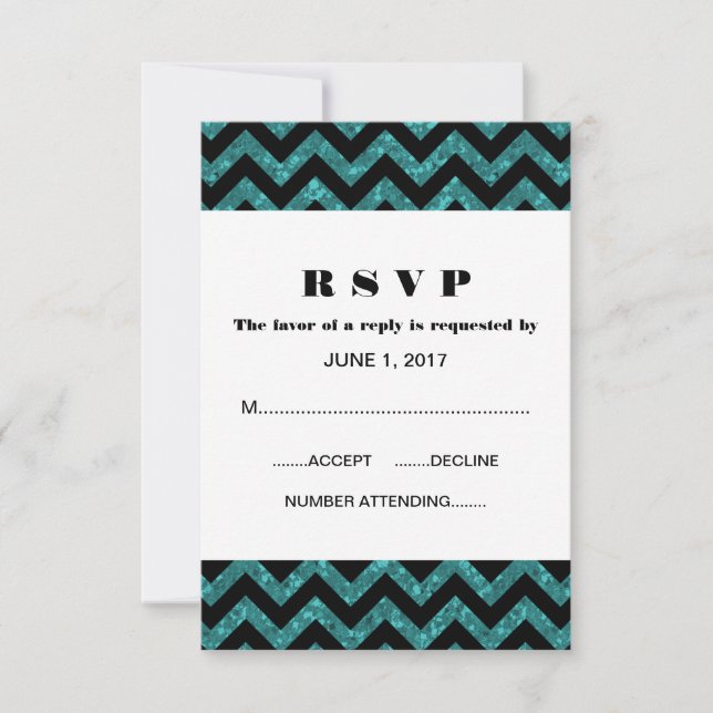 Svarskort för Teal Chevron Glitter OSA Kort (Framsida)