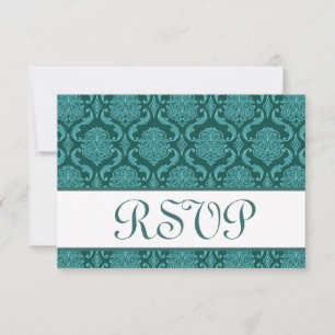 Svarskort för Teal Damask OSA Bröllop Kort