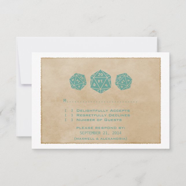 Svarskort för Teal Grunge D20 Dice Gamer OSA Kort (Framsida)