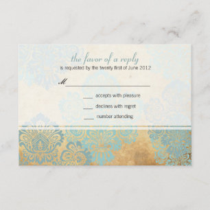 Svarskort för vintage Aqua Damask Wedding Card OSA Kort
