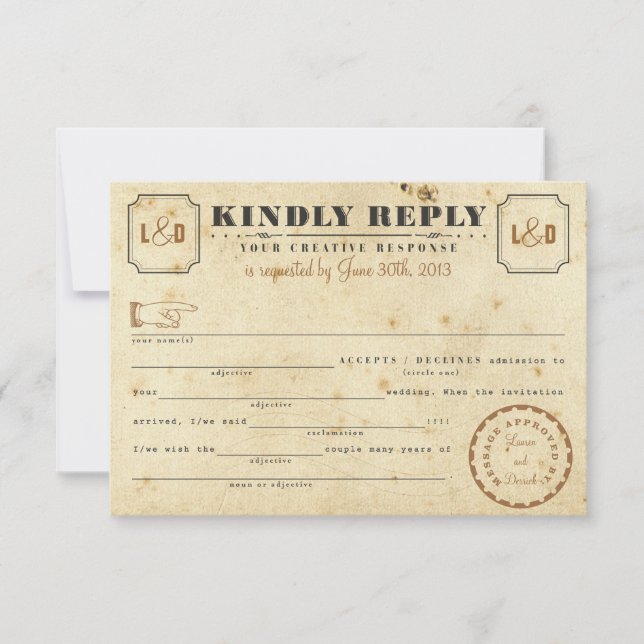 Svarskort för vintage Telegram Libs OSA Kort (Framsida)