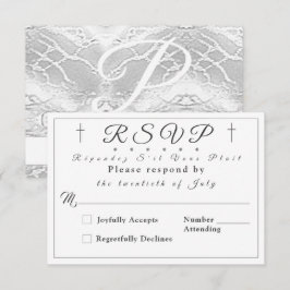 Svarskort för vit Faux-satin, monogrammed OSA Kort