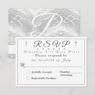 Svarskort för vit Faux-satin, monogrammed OSA Kort
