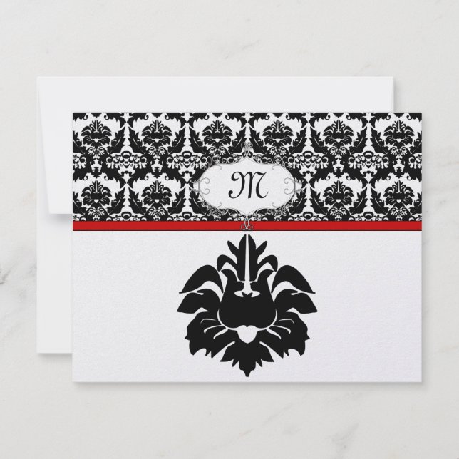 Svarskort från Black & White Red Damask Wedding OSA Kort (Framsida)