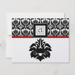 Svarskort från Black & White Red Damask Wedding OSA Kort