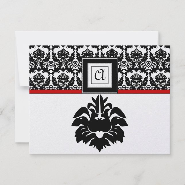 Svarskort från Black & White Red Damask Wedding OSA Kort (Framsida)