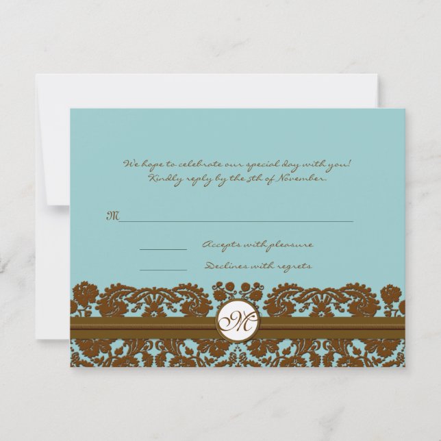 Svarskort från Brown Damask Wedding Monogram OSA Kort (Framsida)