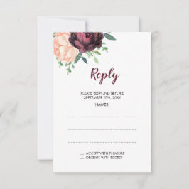 Svarskort från Burgundy Ro Peach Peony Bröllop OSA Kort