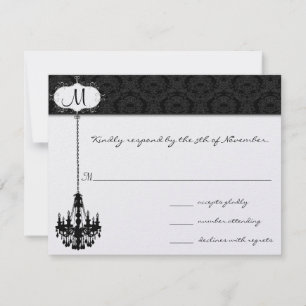 Svarskort från Chandelier Black Damask Wedding OSA Kort