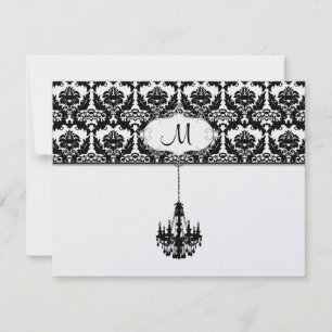 Svarskort från Chandelier Black Damask Wedding OSA Kort