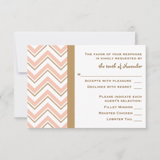 Svarskort från Coral och Guld Chevron Bröllop OSA (Framsida)