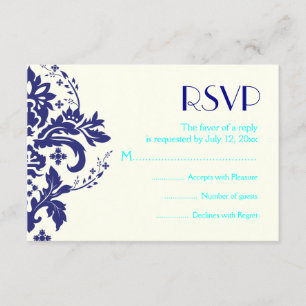 Svarskort från Damask navy blue, aqua bröllop OSA Kort