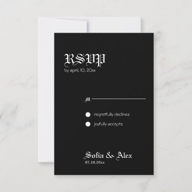 Svarskort från Gothic ro svart elegant bröllop OSA Kort (Framsida)