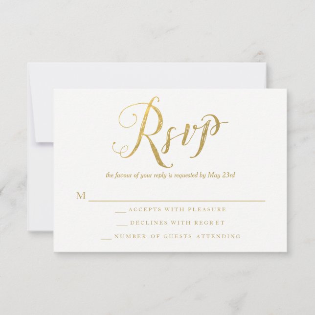 Svarskort från Guld Elegant bröllop OSA Kort (Framsida)