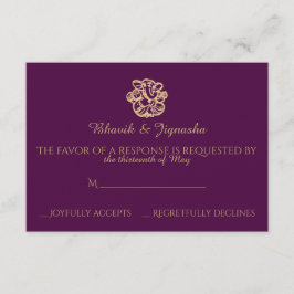 Svarskort från lila Guld Mandala indisk Bröllop OSA Kort