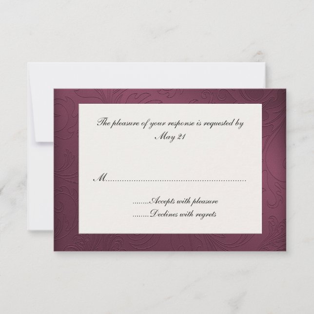 Svarskort från Maroon Damask Wedding OSA Kort (Framsida)