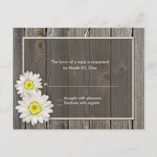 Svarskort från Rustic Barn Wood Daisy Bröllop OSA Kort