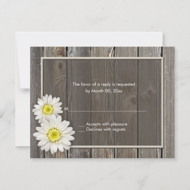 Svarskort från Rustic Barn Wood Daisy Bröllop OSA Kort (Framsida)