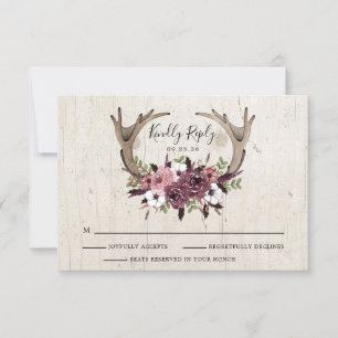 Svarskort från Rustic Boho Blommigt Antlers Bröllo OSA Kort
