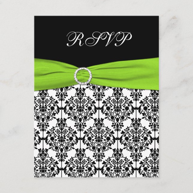 Svarskort i chartreuse, vit och svart damask OSA kort (Framsida)