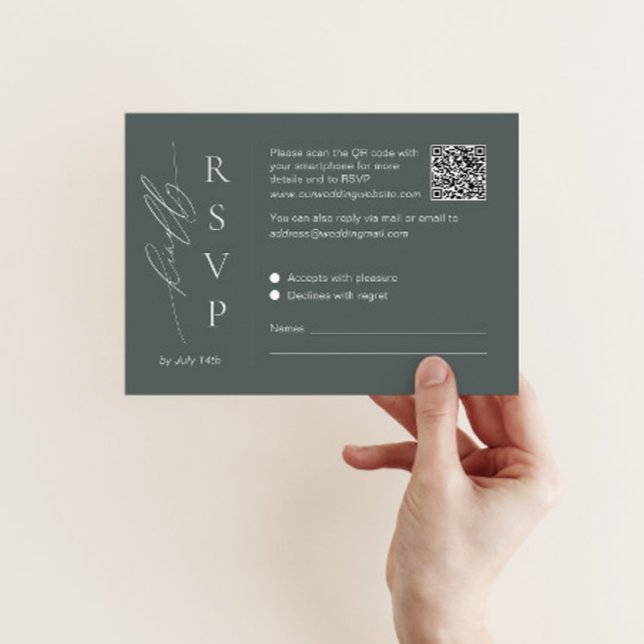 Svarskort i salvia grön med QR-kod och skrivstil f OSA Kort (Skapare uppladdad)
