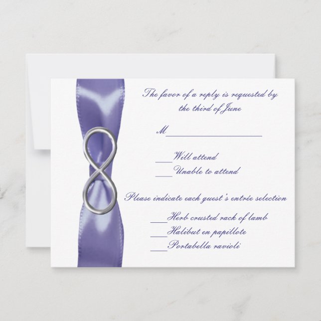 Svarskort lila Blue Silver Infinity Bröllop (Framsida)