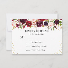svarskort med burgundfärgad blommig design OSA kort