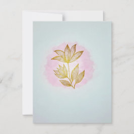 Svarskort med gyllene blommor i rosa (RSVP) OSA Kort