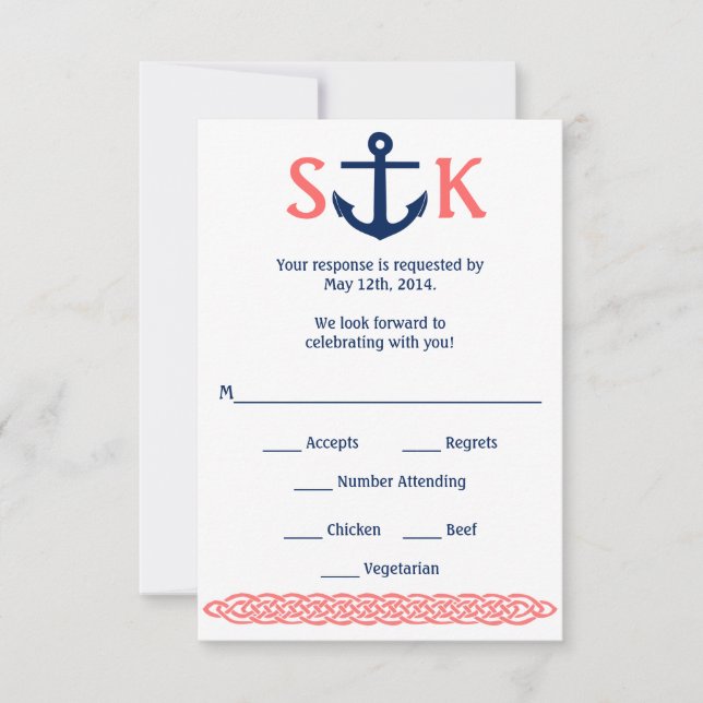 Svarskort med nautiskt ankare i marinblått och kor OSA kort (Framsida)