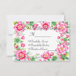 Svarskort med rosa blomma och måltidsalternativ OSA kort