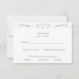 Svarskort med rosa rosrankor och monogram RSVP OSA Kort