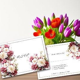 Svarskort med rosa vita akvarell sommarblommor OSA kort