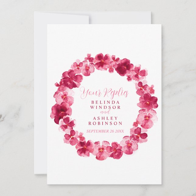 Svarskort på bröllop blommigt för utandningspanens inbjudningar (Framsida)