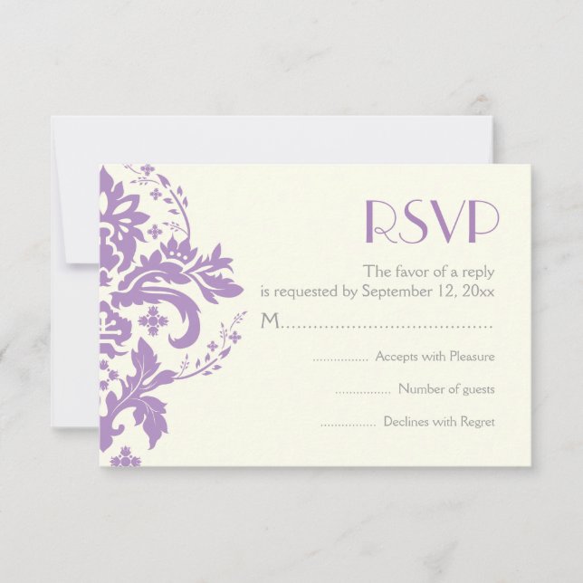 Svarskort på Damask lavender grått elfenbenssvar p OSA Kort (Framsida)