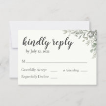 Svarskort på inbjudan till Greenery Wedding