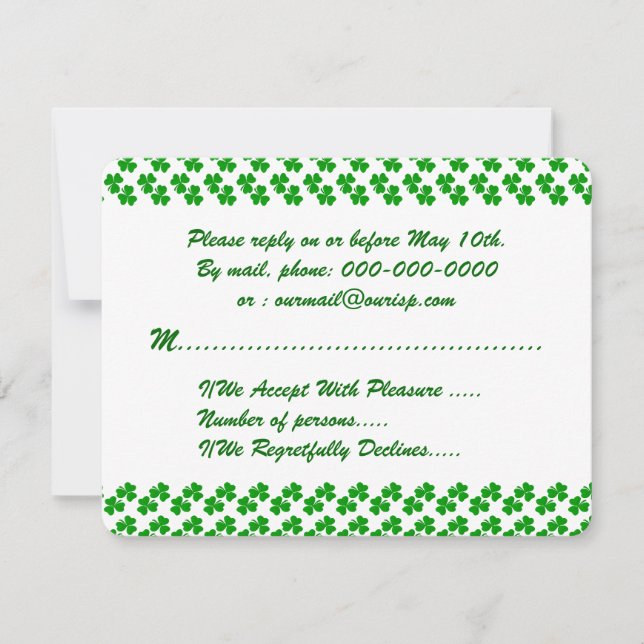 Svarskort på inbjudan till Lucky Klöver-bröllop (Framsida)