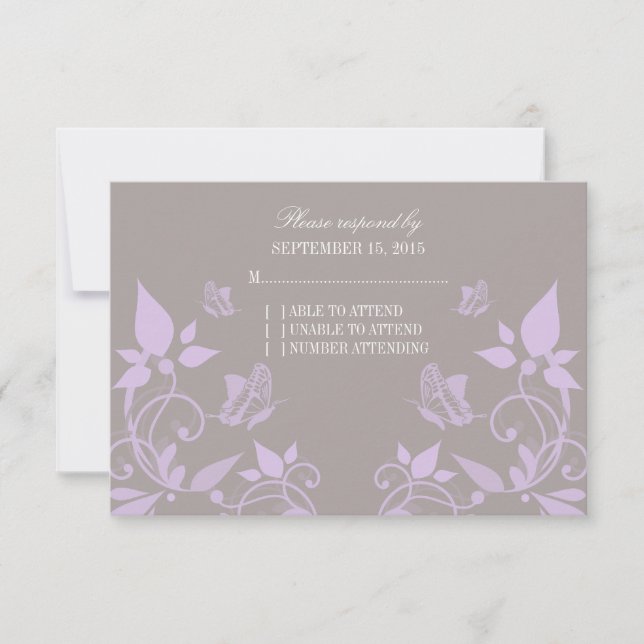 Svarskort på Lilac Butterfly-Blommigt OSA Kort (Framsida)